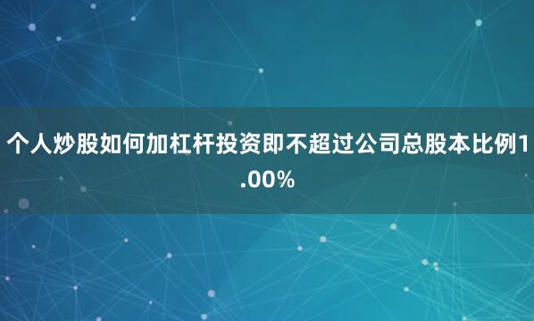 个人炒股如何加杠杆投资即不超过公司总股本比例1.00%